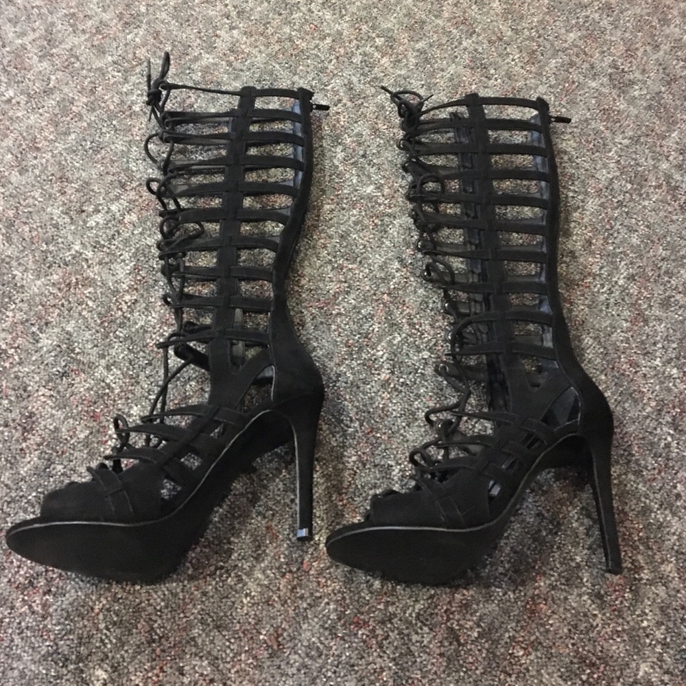 Kendall & Kylie Black Lace-Up Gladiator Heeled Boots